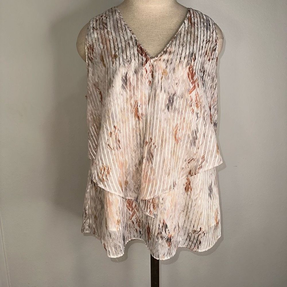 WHBM Womens M Layered Printed Shadow Striped‎ Shell Modern Tank Top Blouse
